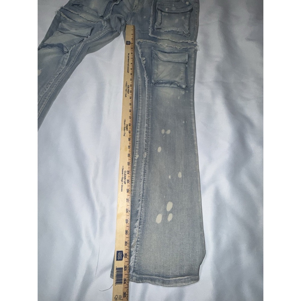Nova Men Blue Denim Jeans , Retro ,38 , Hip Hop Streetwear Distressed Bleach - Picture 5 of 5